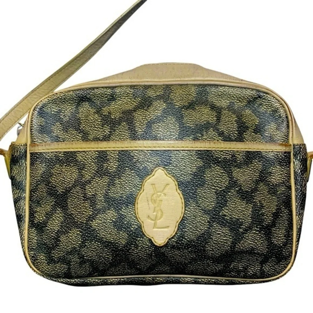Vintage YSL giraffe embossed shoulder bag brown tan
